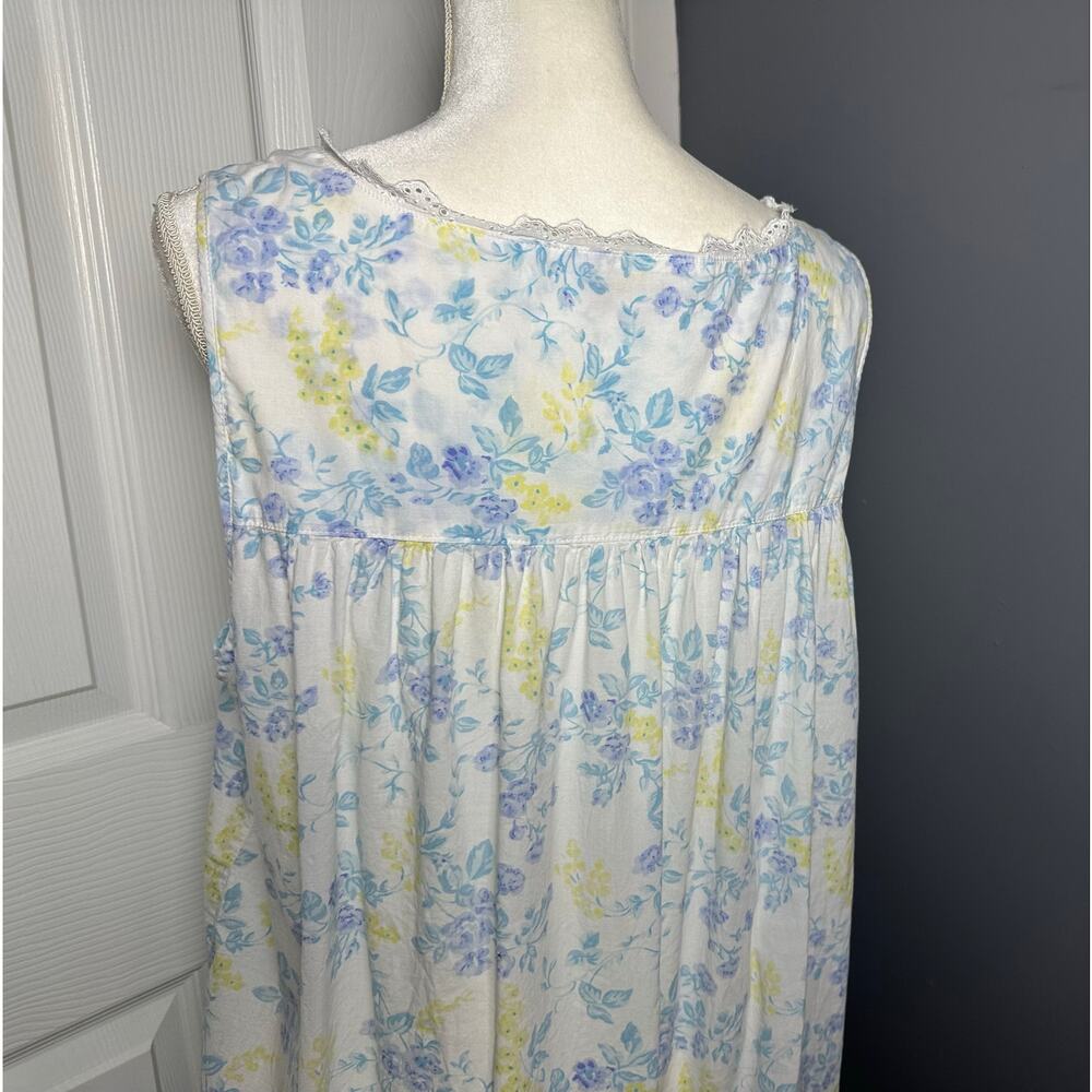 EILEEN WEST WHITE BLUE FLORAL PRINT SLEEVELESS COTTON NIGHTGOWN - SIZE XL - Picture 5 of 10
